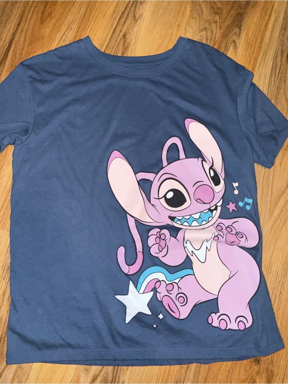 Disney Blue Tee with Pink Stitch Graphic